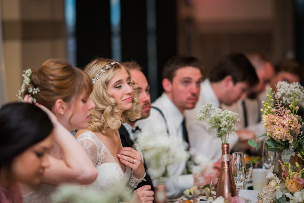 Reception dinner under string lights